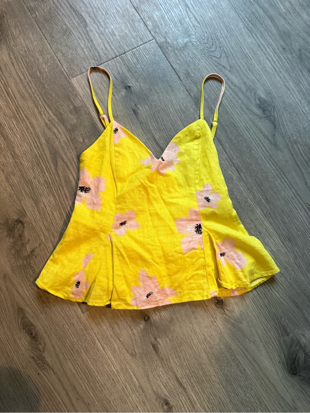 Zara Yellow Floral Spaghetti Strap Top